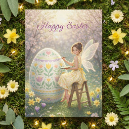 Easter Fairy Painting Egg Spring Holiday Postcard