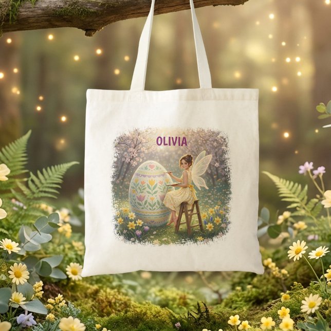 Easter Fairy Painting Egg Spring Name Tote Bag (Creator Uploaded)