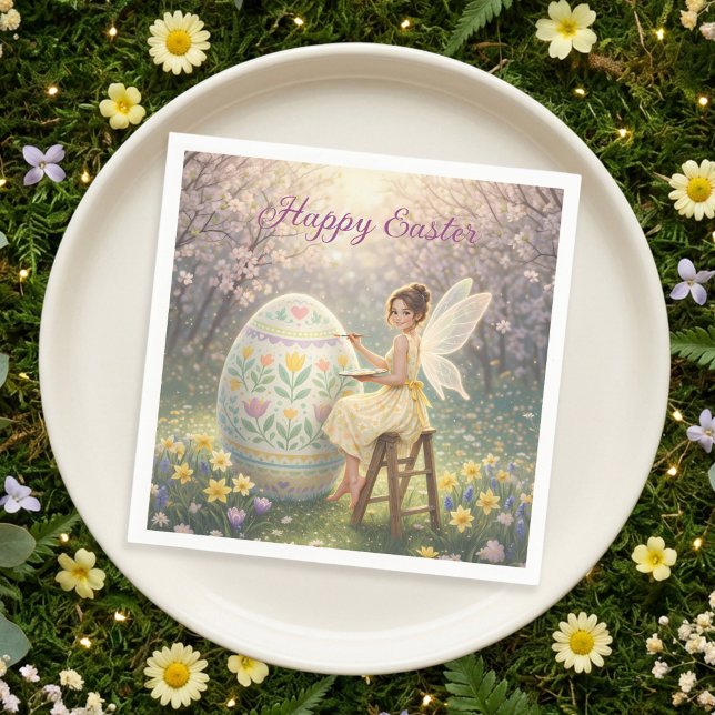 Easter Fairy Painting Egg Spring Napkin (Creator Uploaded)
