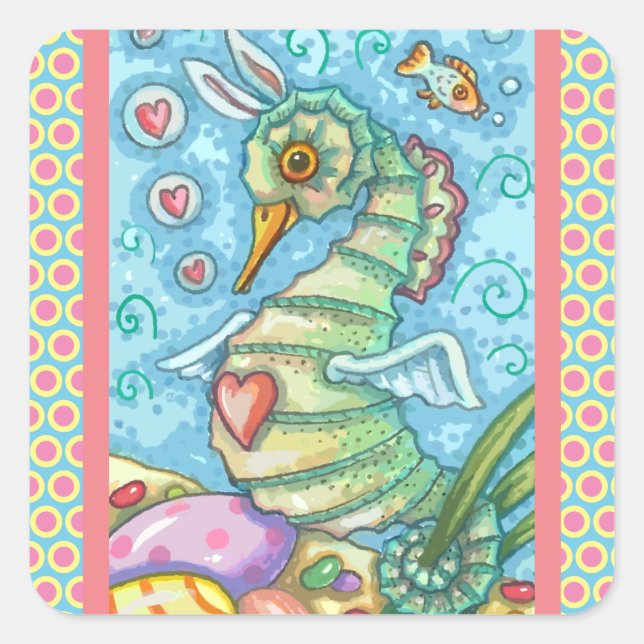 EASTER FANTASY, CUTE SPRING SEAHORSE STICKERS (Front)