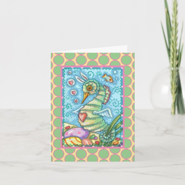 EASTER FANTASY SEAHORSE RABBIT GREETING CARD Verse (Front)