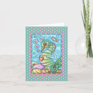 EASTER FANTASY SEAHORSE RABBIT GREETING CARD Verse