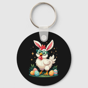 Easter Farmer Bunny Chicken Egg Hunting Key Ring