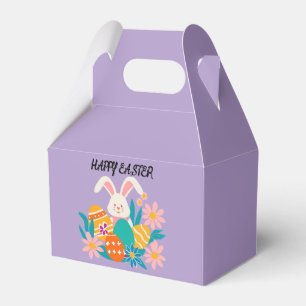 EASTER FAVOR BOX HAPPY BUNNY AND FLOWERS lavender