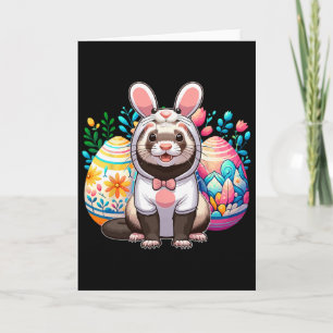 Easter Ferret Cosplay Bunny Hunting Colourful Eggs Card