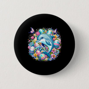 Easter Festive Illustration With Charming Dolphin 6 Cm Round Badge
