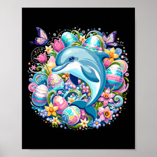 Easter Festive Illustration With Charming Dolphin  Poster