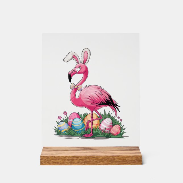 Easter Flamingo T-Shirt Acrylic Sign (Front)