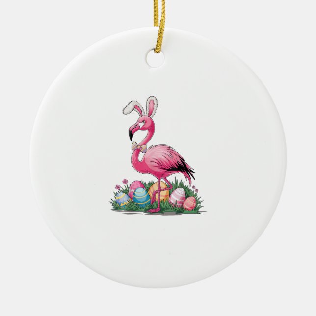 Easter Flamingo T-Shirt Ceramic Tree Decoration (Front)