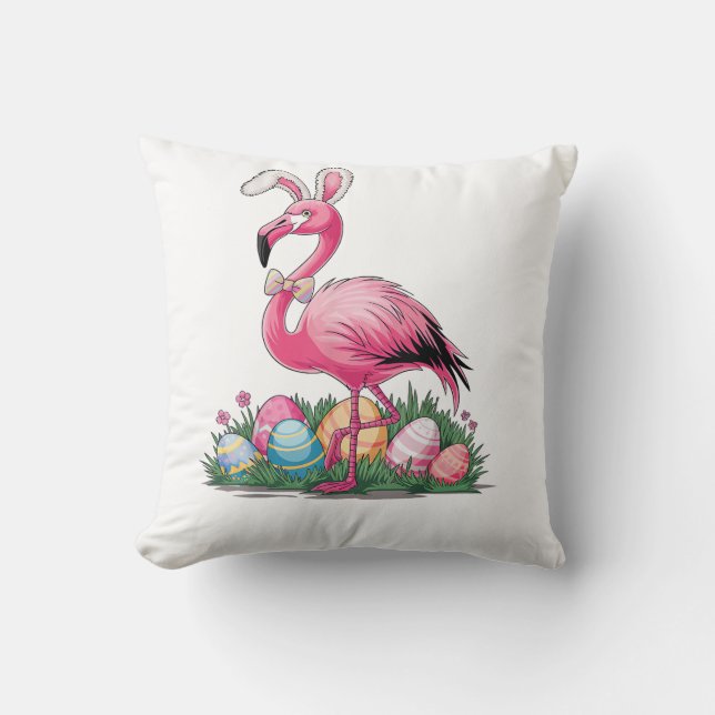Easter Flamingo T-Shirt Cushion (Front)