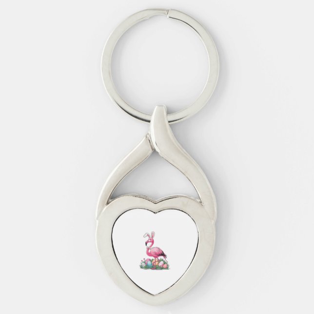 Easter Flamingo T-Shirt Key Ring (Front)