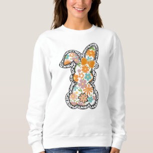 Easter Floral Bunny Leopard Border Happy Easter Sweatshirt