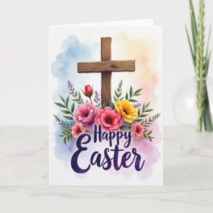 Easter Floral Cross Greeting Card
