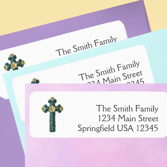 Easter Floral Cross Religious return address Label (Creator Uploaded)