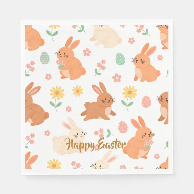 Easter floral egg bunny pattern napkin (Front)