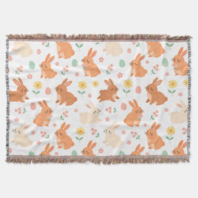 Easter floral egg bunny pattern throw blanket (Front)
