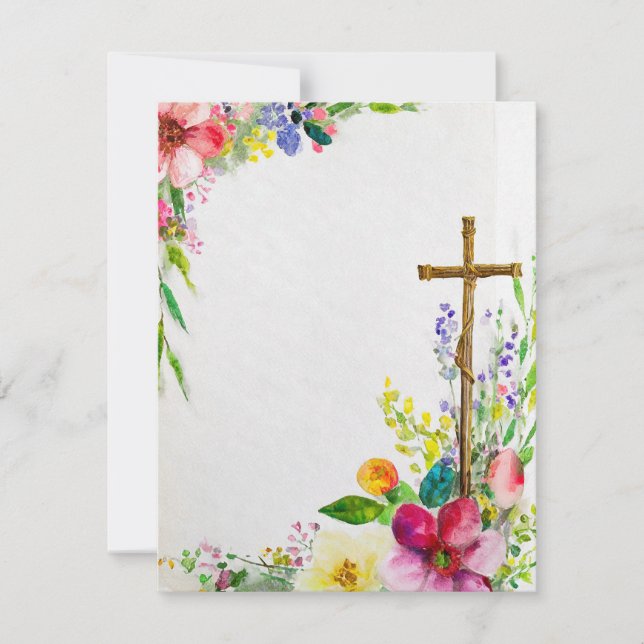 Easter floral frame with cross blank holiday card (Front)