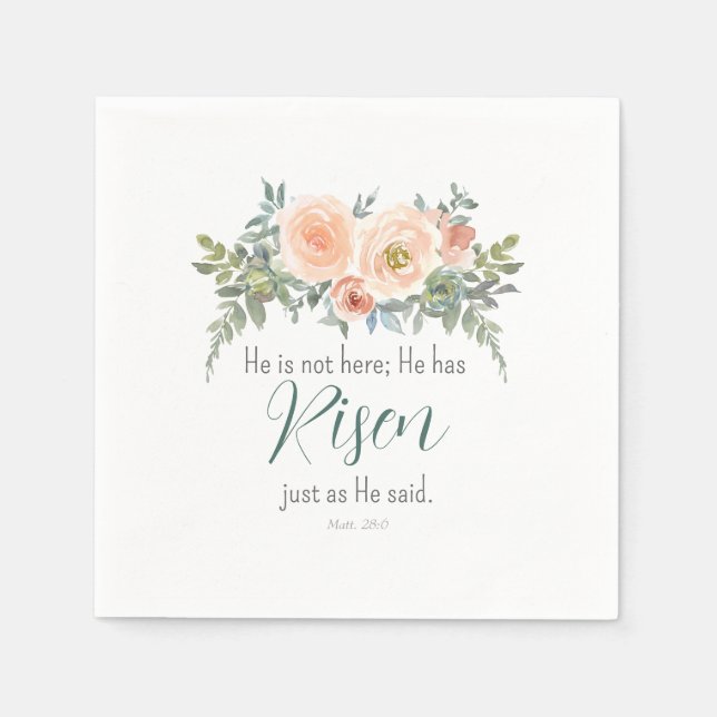 Easter Floral He has Risen Scripture Watercolor Napkin (Front)