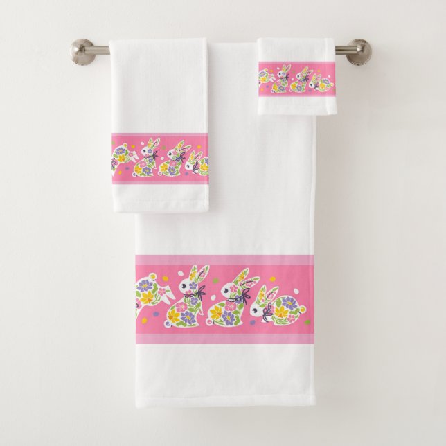 Easter Floral Rabbits Bath Towel Set (Insitu)