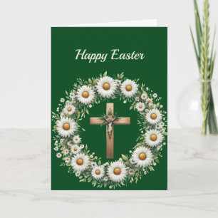 Easter Floral Wreath Cross Illustration Holiday Card