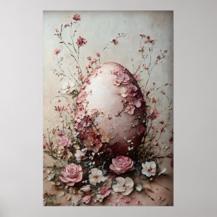 Easter Flower Egg Print, Spring Vintage Egg Poster