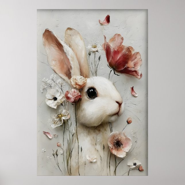 Easter Flower Rabbit Print, Spring Bunny Poster (Front)