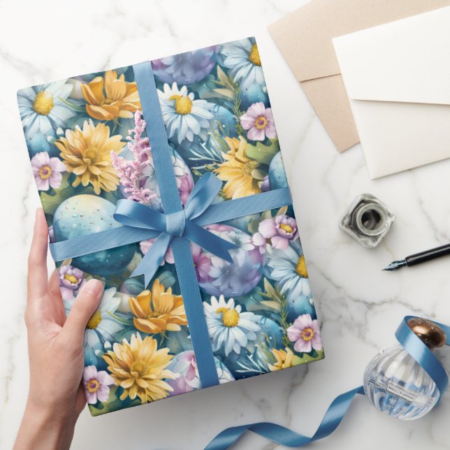 Easter Flowers And Coloured Eggs Wrapping Paper (Gifting)