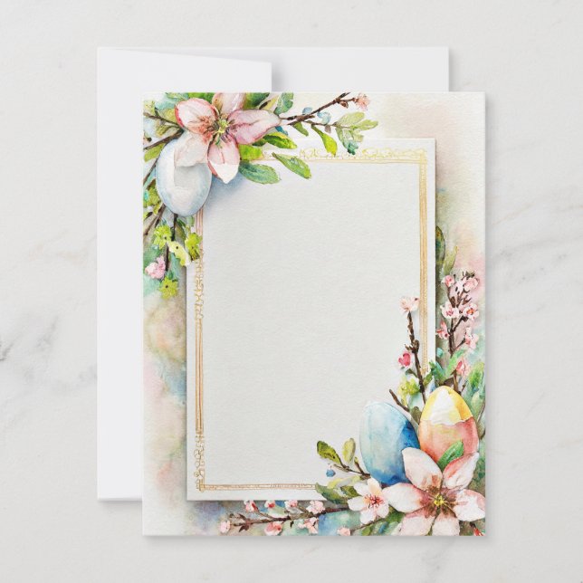 Easter flowers and eggs blank stationery holiday card (Front)