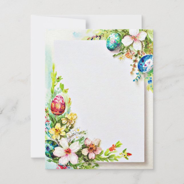 Easter flowers and eggs blank stationery holiday card (Front)