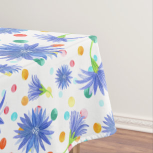 Easter Flowers and Eggs In Blue Tablecloth