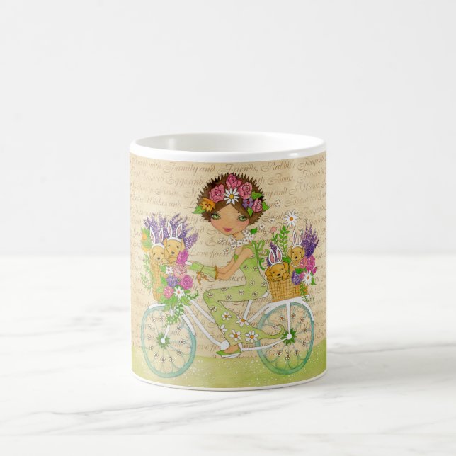 Easter Flowers Bicycle with Lab Puppies Coffee Mug (Center)