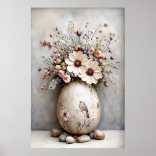 Easter Flowers Egg Print, Spring Vintage Printable Poster