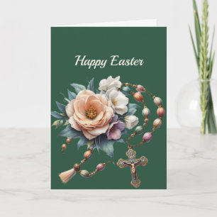 Easter Flowers Rosary Illustration Holiday Card