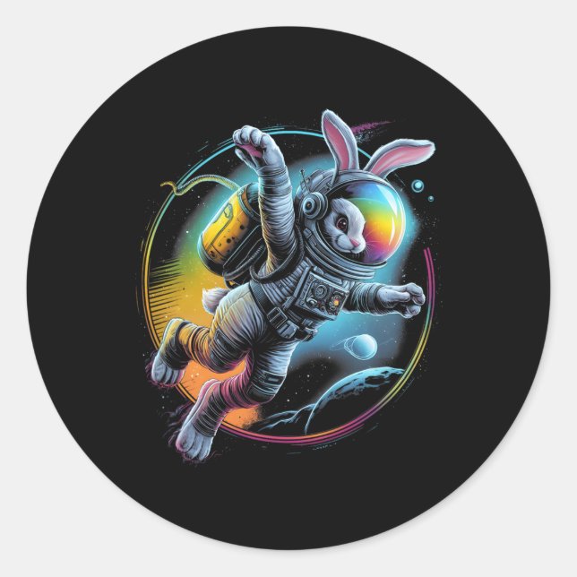 Easter Flying Galaxy Space Bunny Rabbit In Astrona Classic Round Sticker (Front)