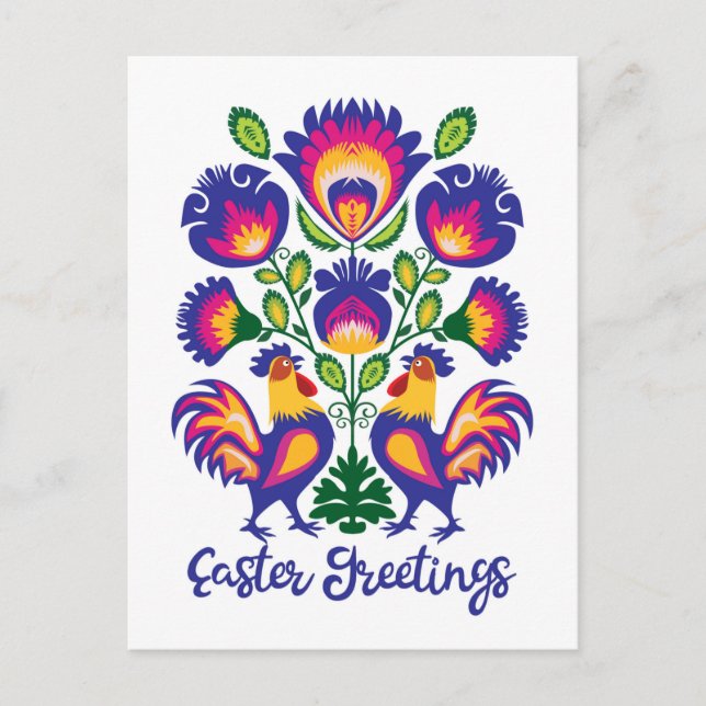 Easter Folklore with 2 Roosters Custom  Postcard (Front)