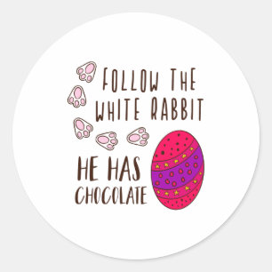 Easter Follow The White Rabbit Funny Humorous T Sh Classic Round Sticker