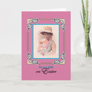 Easter for Wife -Vintage Lady with Bonnet and Poem Holiday Card