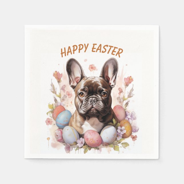 Easter French Bulldog Eggs and Flowers -   Napkin (Front)