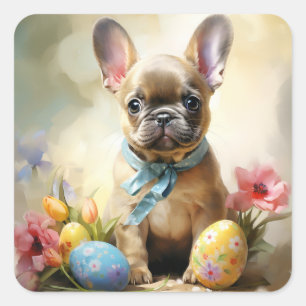 Easter French Bulldog Square Sticker
