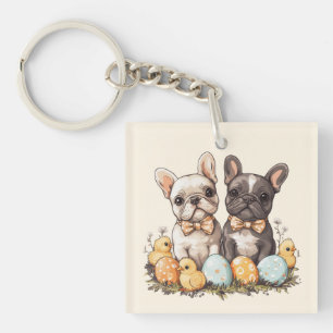 Easter French Bulldogs Key Ring