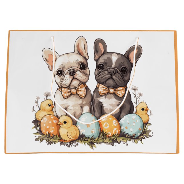 Easter French Bulldogs Large Gift Bag (Front)