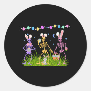 Easter Funny Skeletons Dancing Bunny Women Men Kid Classic Round Sticker