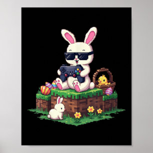 Easter Gamer Bunny Boys Kids Men Teens Video Game  Poster