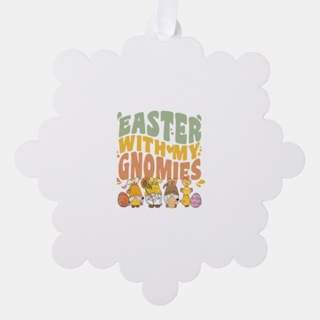 Easter Garden Gnome Egg Hunt   Tree Decoration Card (Front)