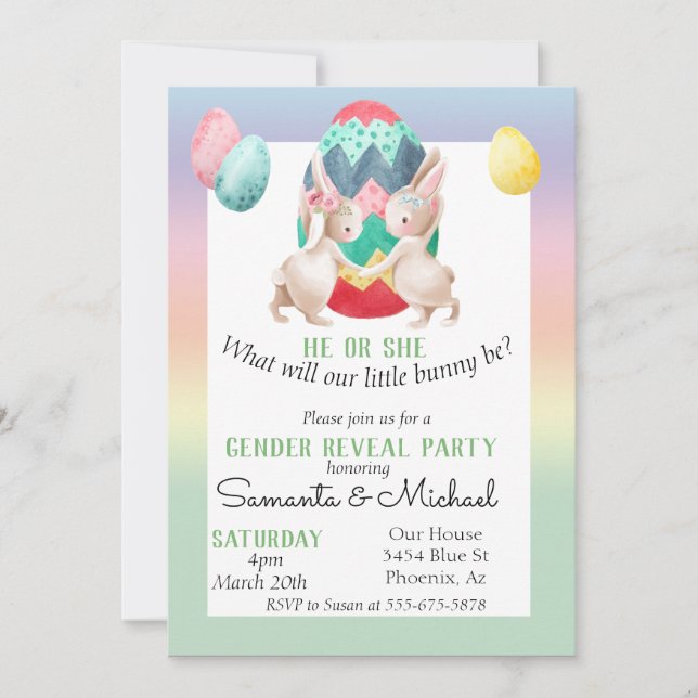 Easter Gender Baby Reveal Party Spring Bunny Invitation (Front)