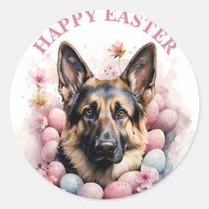 Easter German Shepherd Eggs and Flowers - Classic Round Sticker