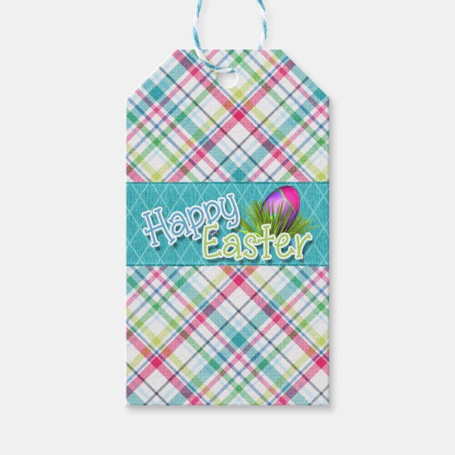Easter Gift Tag "Happy Easter" Stripe Pattern (Front)
