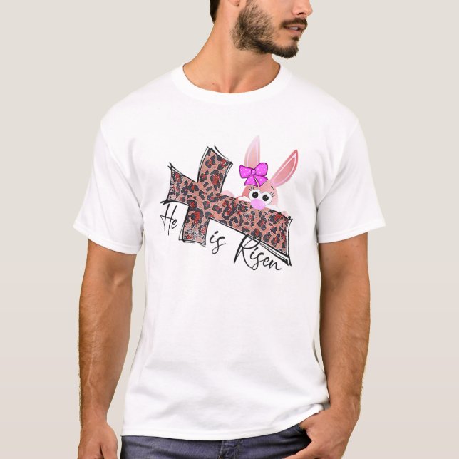 Easter Gifts Christian Girls Mum Bunny He Is Risen T-Shirt (Front)