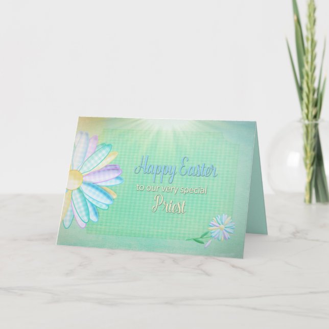 Easter - Gingham Daisy - Priest Holiday Card (Front)