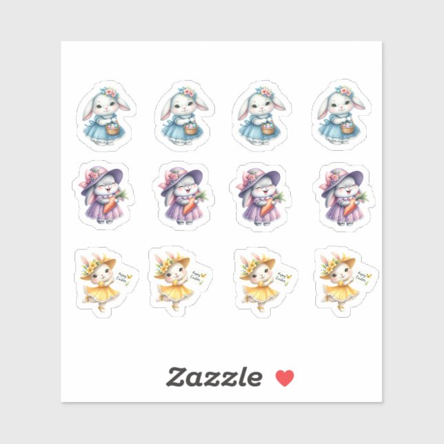 Easter Girl Bunnies In Pretty Dresses (Sheet)